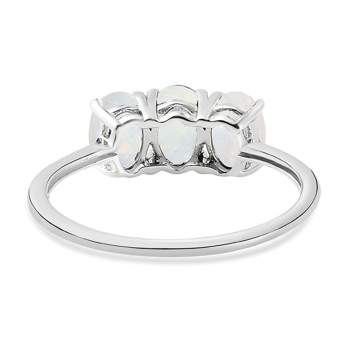 Rainbow Moonstone Trilogy Ring in Platinum Overlay Sterling Silver 1.73 Ct. Rainbow Moonstone Trilogy Ring in Platinum Overlay Sterling Silver 1.73 Ct.