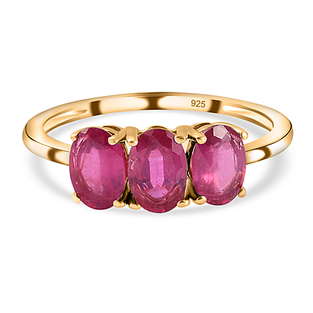 2.09 Ct African Ruby Trilogy Ring in 18K Yellow Gold Vermeil Over Sterling Silver