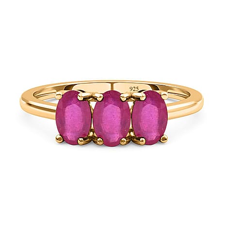 African Ruby Trilogy Ring in 18K Vermeil Yellow Gold Plated Sterling Silver 2.09 Ct.