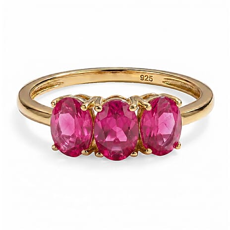 African Ruby Trilogy Ring in 18K Vermeil Yellow Gold Plated Sterling Silver 2.09 Ct.