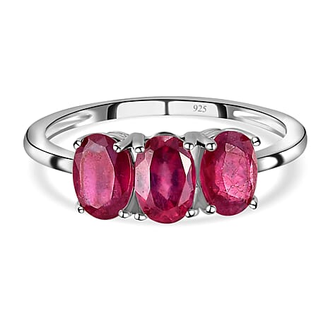 African Ruby Trilogy Ring in Platinum Overlay Sterling Silver 2.08 Ct.