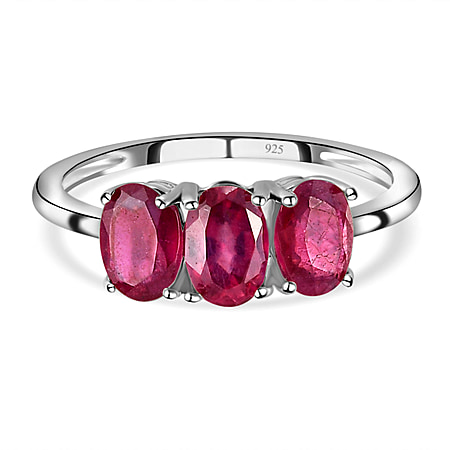 2.09 Ct African Ruby Trilogy Ring in Platinum Overlay Sterling Silver