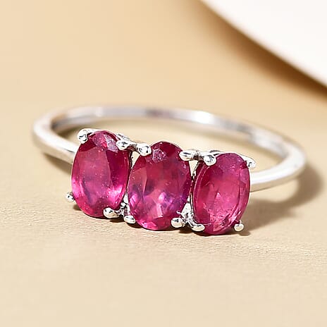 African Ruby Trilogy Ring in Platinum Overlay Sterling Silver 2.08 Ct.