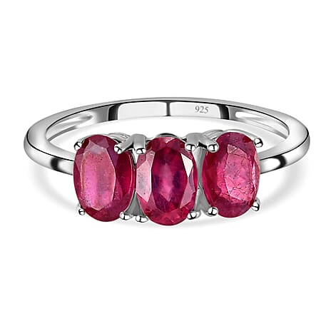 African Ruby Trilogy Ring in Platinum Overlay Sterling Silver 2.08 Ct.