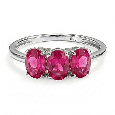 African Ruby Trilogy Ring in Platinum Overlay Sterling Silver 2.08 Ct.
