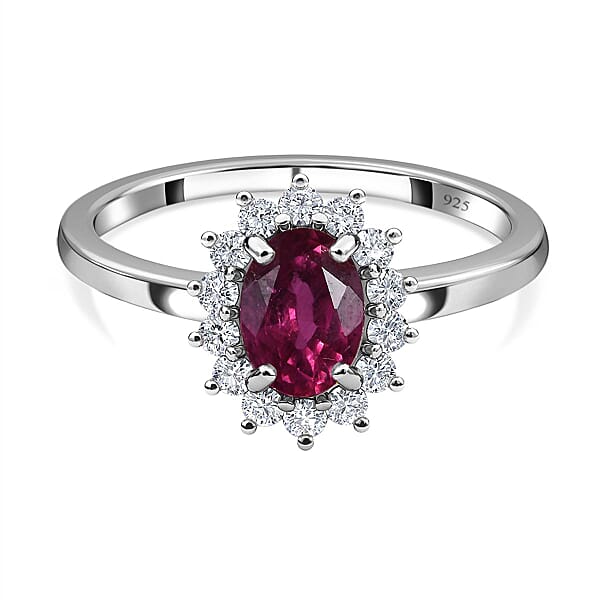 Ruby and Natural Cambodian Zircon Halo Ring in Sterling Silver with ...