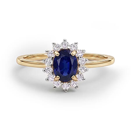 Princess Diana Inspired Masoala Sapphire (FF) September Birthstone Halo Ring in Sterling Silver with 18K Vermeil Yellow Gold Princess Diana Inspired Masoala Sapphire (FF) September Birthstone Halo Ring in Sterling Silver with 18K Vermeil Yellow Gold