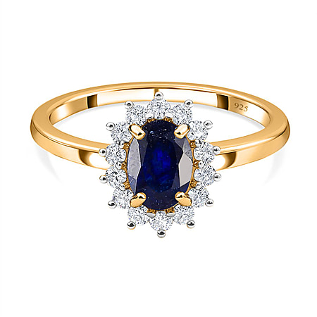 Masoala Sapphire (FF) and Natural Cambodian Zircon Halo Ring in Sterling Silver with 18K Vermeil Yellow Gold