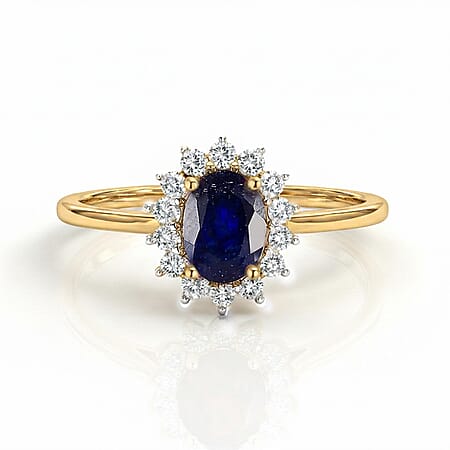 Masoala Sapphire (FF) September Birthstone Halo Ring with Natural Cambodian Zircon in Sterling Silver with 18K Vermeil Yellow Gold Masoala Sapphire (FF) September Birthstone Halo Ring with Natural Cambodian Zircon in Sterling Silver with 18K Vermeil Yellow Gold