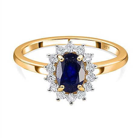 Masoala Sapphire (FF) and Natural Cambodian Zircon Ring in 18K Yellow Gold Vermeil Plated Sterling Silver 1.64 Ct.