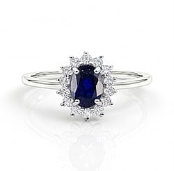 Designer Inspired Birthstone Halo Ring in Sterling Silver