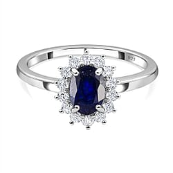 Designer Inspired Birthstone Halo Ring in Sterling Silver
