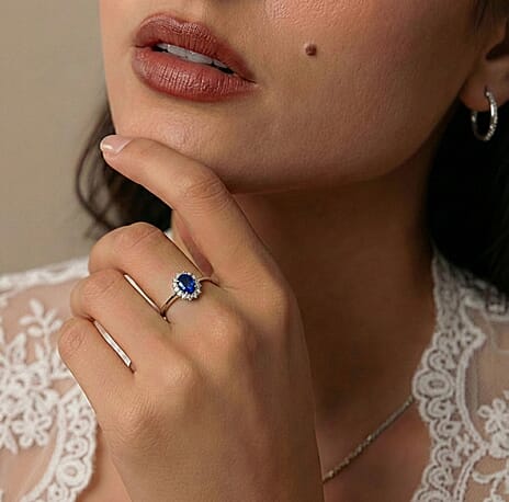 Masoala Sapphire (FF) and Natural Cambodian Zircon Ring in Platinum Overlay Sterling Silver 1.64 Ct.
