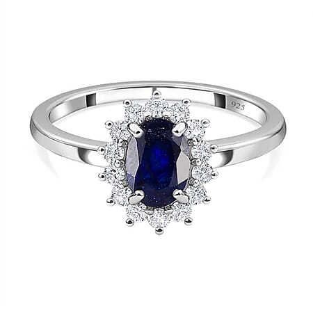 Masoala Sapphire (FF) September Birthstone Halo Ring with Natural Cambodian Zircon in Sterling Silver with Platinum Plating Masoala Sapphire (FF) September Birthstone Halo Ring with Natural Cambodian Zircon in Sterling Silver with Platinum Plating
