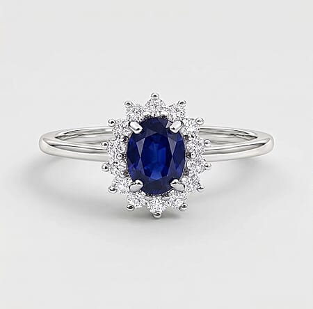 Princess Diana Inspired Masoala Sapphire (FF) September Birthstone Halo Ring in Sterling Silver with Platinum Plating