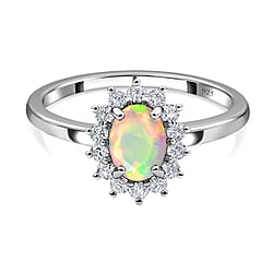 Designer Inspired Birthstone Halo Ring in Sterling Silver
