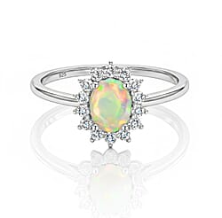 Designer Inspired Birthstone Halo Ring in Sterling Silver