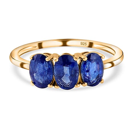 Masoala Sapphire (FF) Trilogy Ring in 18K Vermeil Yellow Gold Plated Sterling Silver 2.15 Ct.
