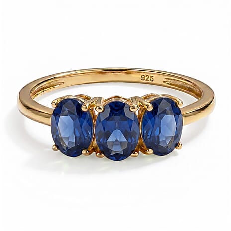 Masoala Sapphire (FF) Trilogy Ring in 18K Vermeil Yellow Gold Plated Sterling Silver 2.15 Ct.