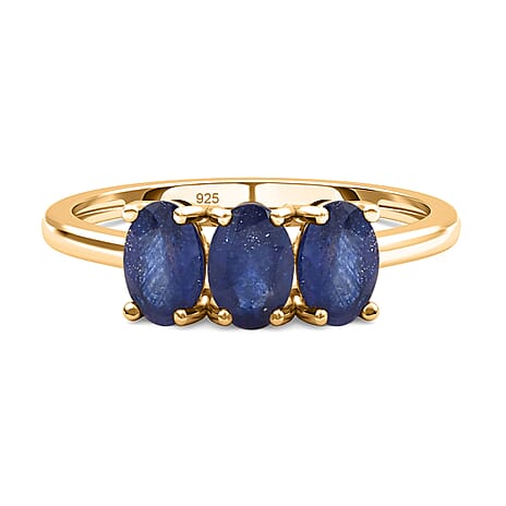 Masoala Sapphire (FF) Trilogy Ring in 18K Vermeil Yellow Gold Plated Sterling Silver 2.15 Ct.