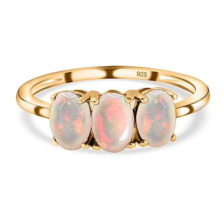 Ethiopian Welo Opal Trilogy Ring in 18K Vermeil Yellow Gold Overlay Sterling Silver.