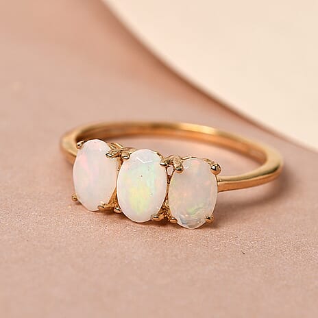 Ethiopian Welo Opal Trilogy Ring in Platinum Overlay Sterling Silver