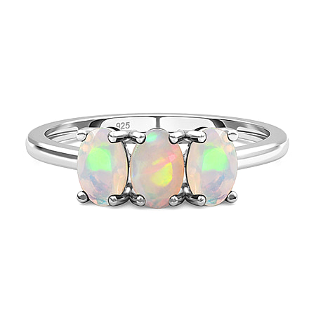 Ethiopian Welo Opal Trilogy Ring in Platinum Overlay Sterling Silver