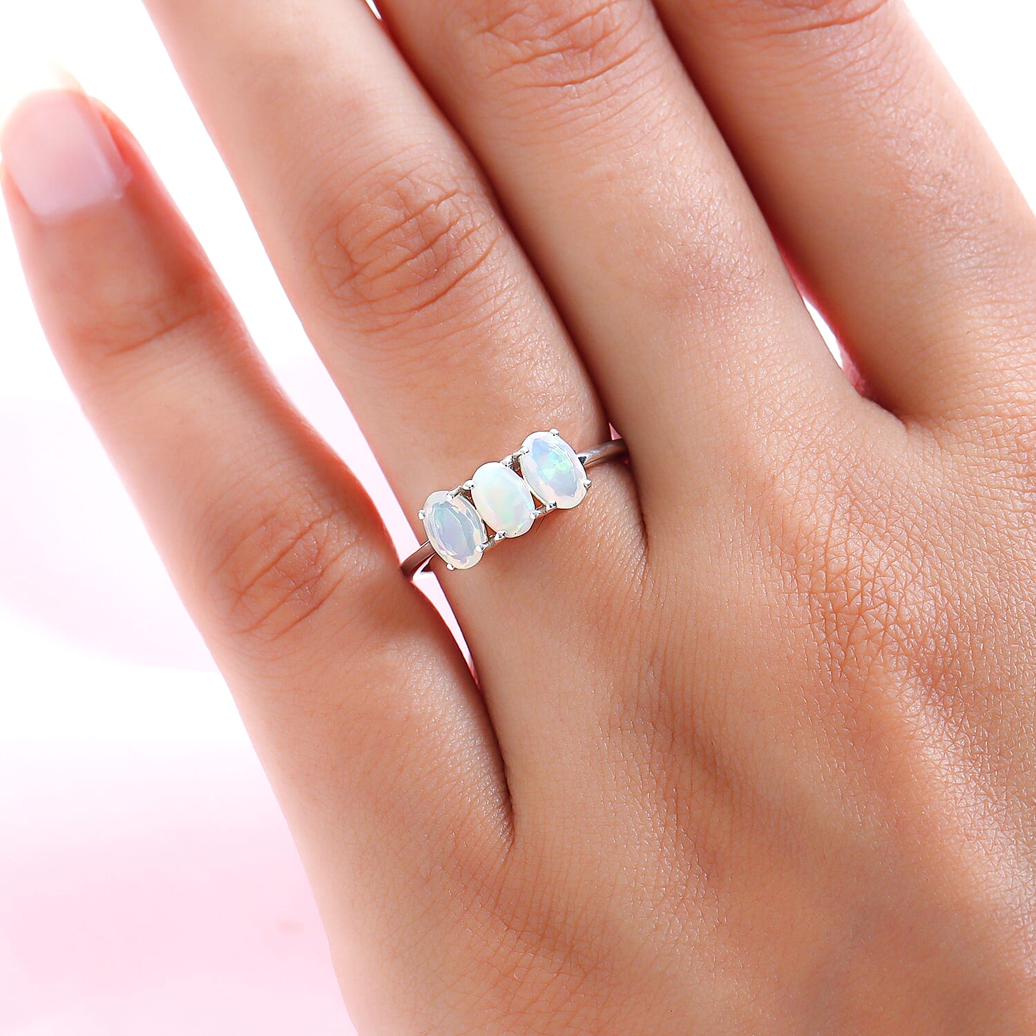 Ethiopian Welo Opal Trilogy Ring in Sterling Silver