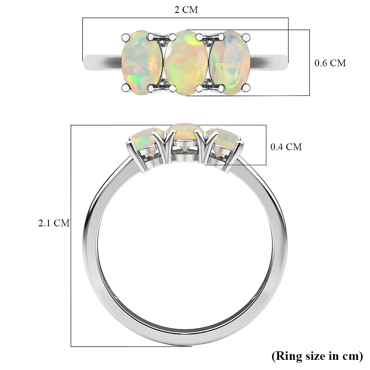 Ethiopian Welo Opal Trilogy Ring in Sterling Silver