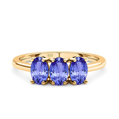 Tanzanite Trilogy Ring in 18K Yellow Gold Vermeil Plated Sterling Silver 1.33 Ct.