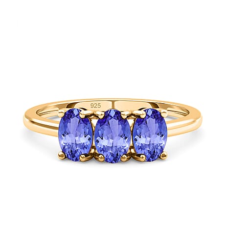 Tanzanite Trilogy Ring in 18K Yellow Gold Vermeil Plated Sterling Silver 1.33 Ct.