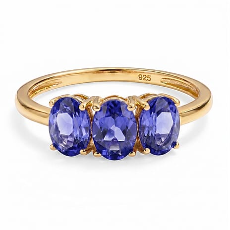 Tanzanite Trilogy Ring in 18K Yellow Gold Vermeil Plated Sterling Silver 1.33 Ct.