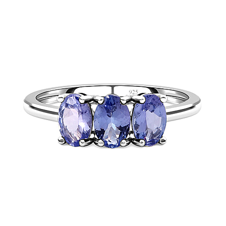 Tanzanite Trilogy Ring in Platinum Overlay Sterling Silver