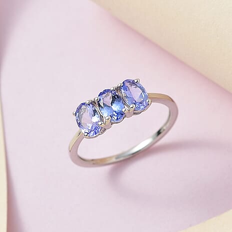Tanzanite Trilogy Ring in Platinum Overlay Sterling Silver 1.33 Ct.