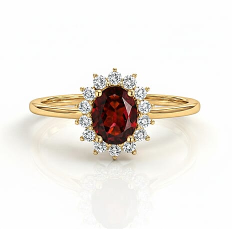 Mozambique Garnet and Natural Cambodian Zircon Ring in 18K Vermeil Yellow Gold Plated Sterling Silver 1.33 Ct