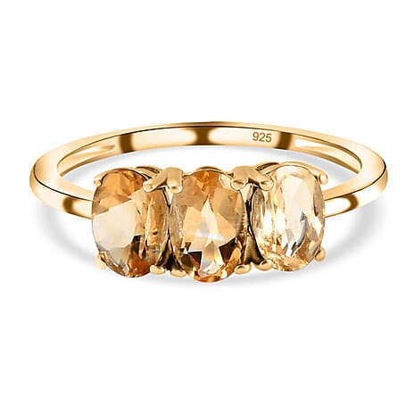 Citrine Trilogy Ring in 18K Vermeil Yellow Gold Plated Sterling Silver 1.32 Ct.