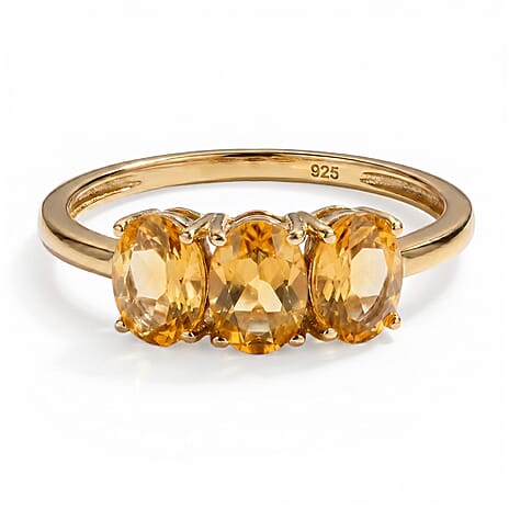 Citrine Trilogy Ring in 18K Vermeil Yellow Gold Plated Sterling Silver 1.32 Ct.