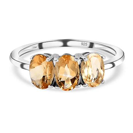 Citrine Trilogy Ring in Platinum Overlay Sterling Silver 1.32 Ct.