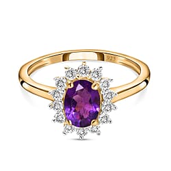 Designer Inspired Birthstone Halo Ring in Sterling Silver