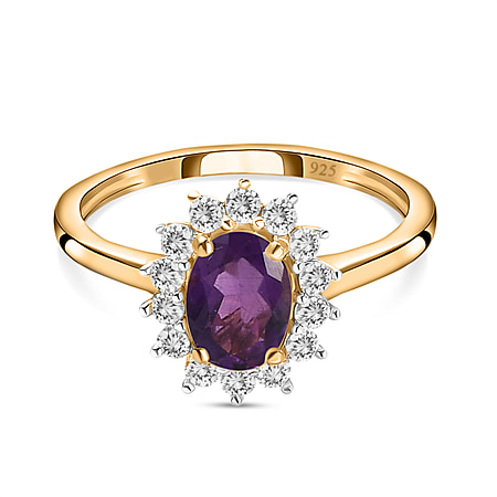 Amethyst and Natural Cambodian Zircon Halo Ring in Sterling Silver with 18K Vermeil Yellow Gold