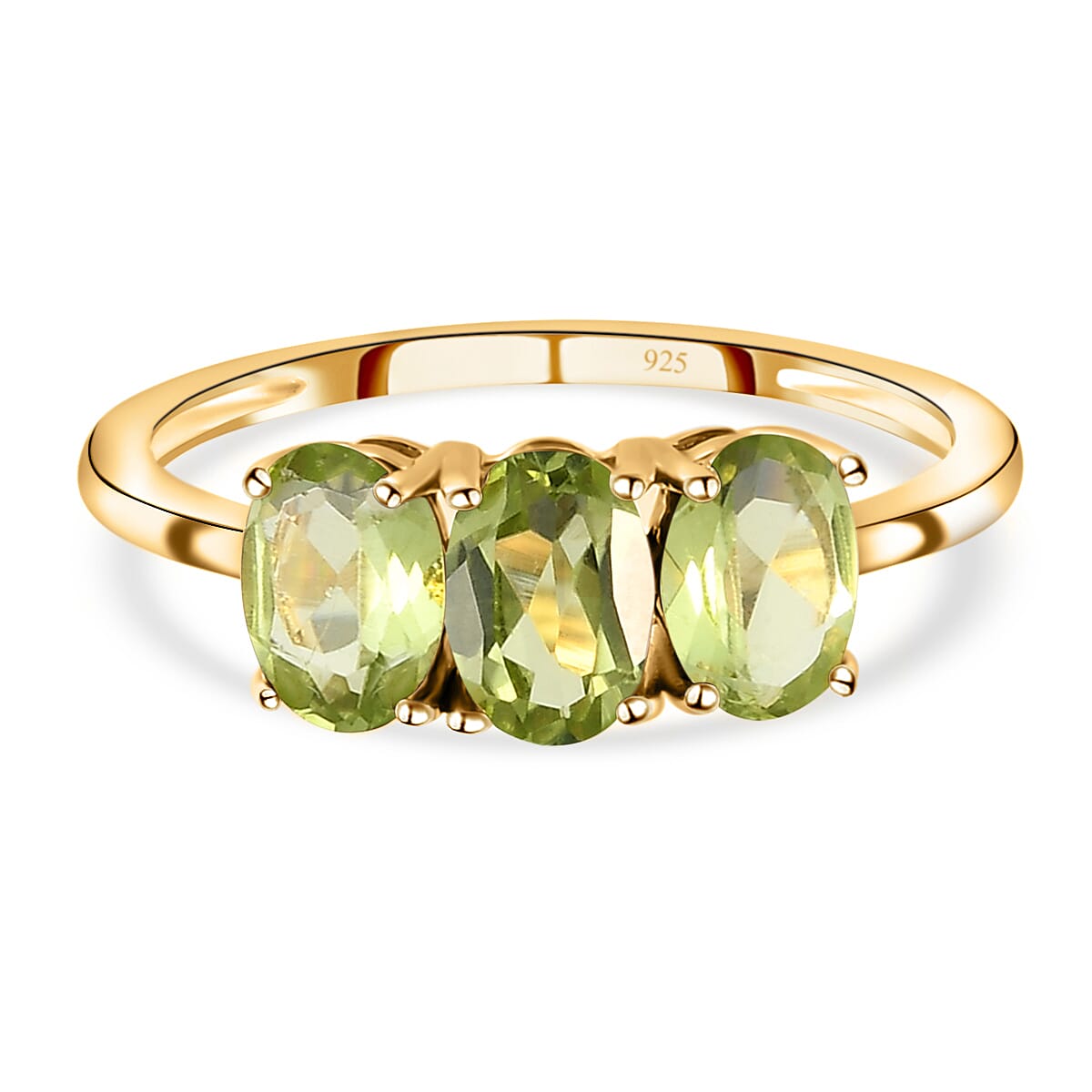 Hebei Peridot Trilogy Ring in 14K Gold Overlay Sterling Silver 1.45 Ct.