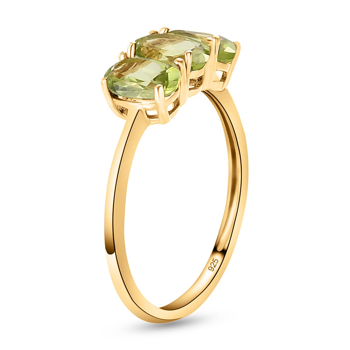 Hebei Peridot Trilogy Ring in 14K Gold Overlay Sterling Silver 1.45 Ct.