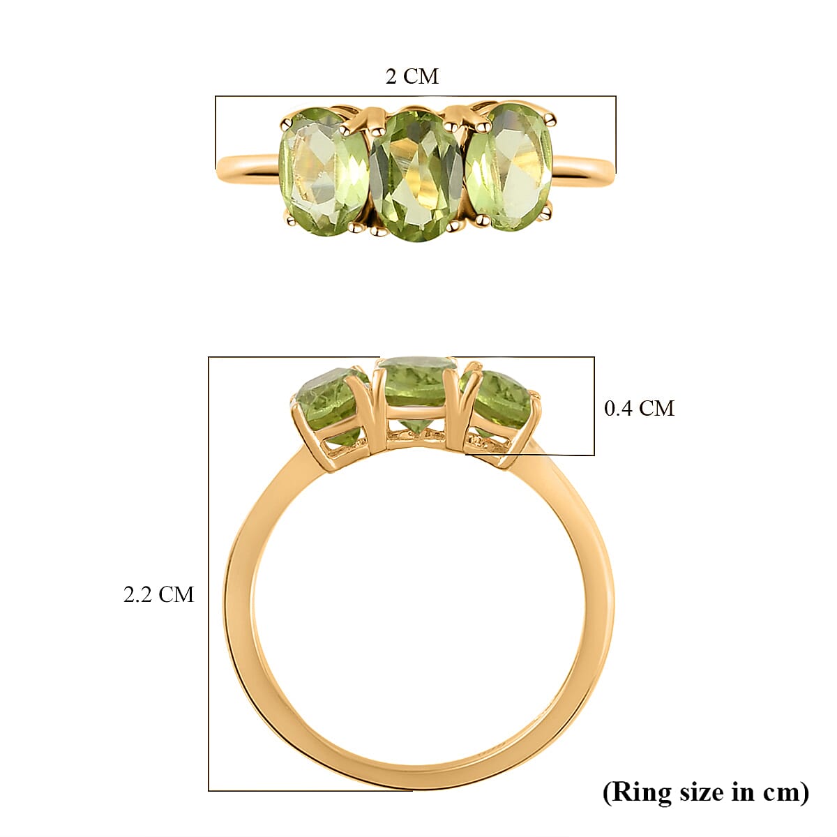 Hebei Peridot Trilogy Ring in 14K Gold Overlay Sterling Silver 1.45 Ct.