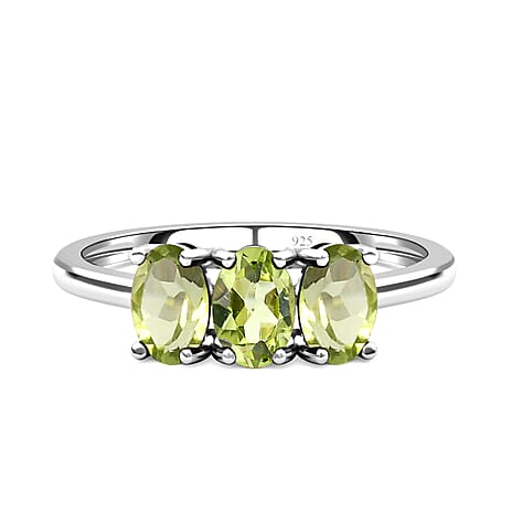 Hebei Peridot 3 Stone Ring in Platinum Overlay Sterling Silver 1.45 Ct.