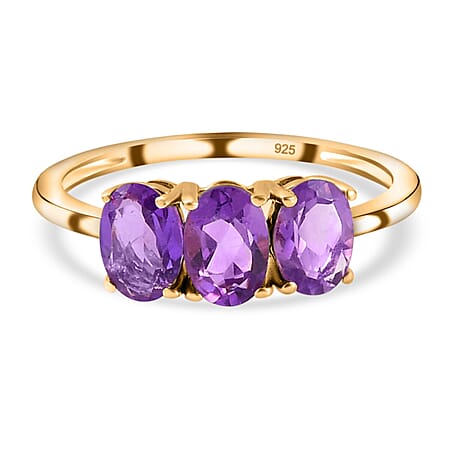 African Amethyst Trilogy Ring in 18K Vermeil Yellow Gold Over Sterling Silver African Amethyst Trilogy Ring in 18K Vermeil Yellow Gold Over Sterling Silver