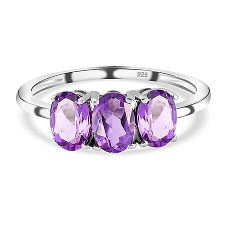 Amethyst Trilogy Ring in Platinum Overlay Sterling Silver