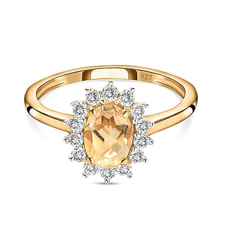 Citrine November Birthstone Halo Ring with Natural Cambodian Zircon in Sterling Silver with 18K Vermeil Yellow Gold