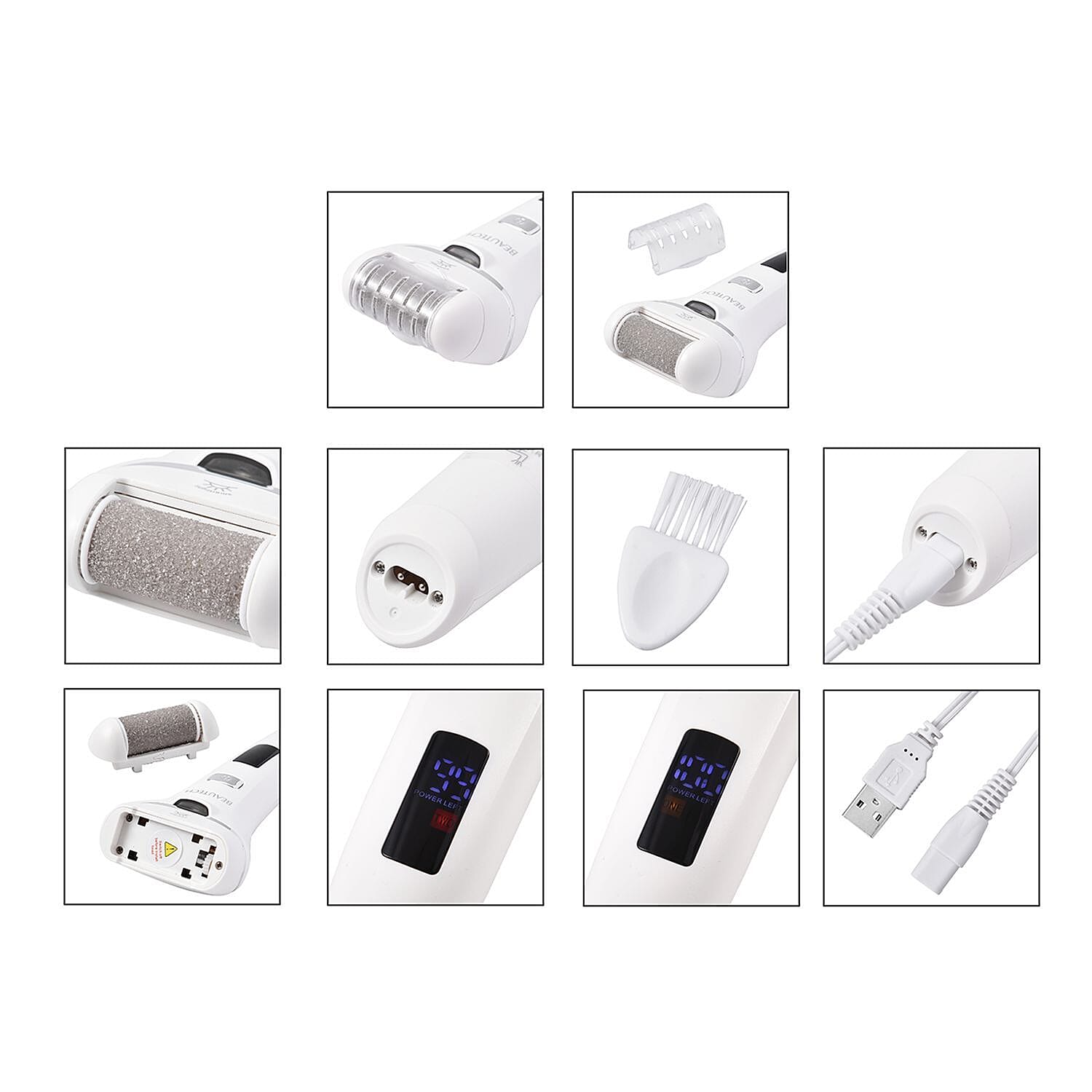 Beautech Rechargeable Wet or Dry Callus Remover (Inbuilt 1200mAh Lithium Battery) - White (360 Degree Rotation)