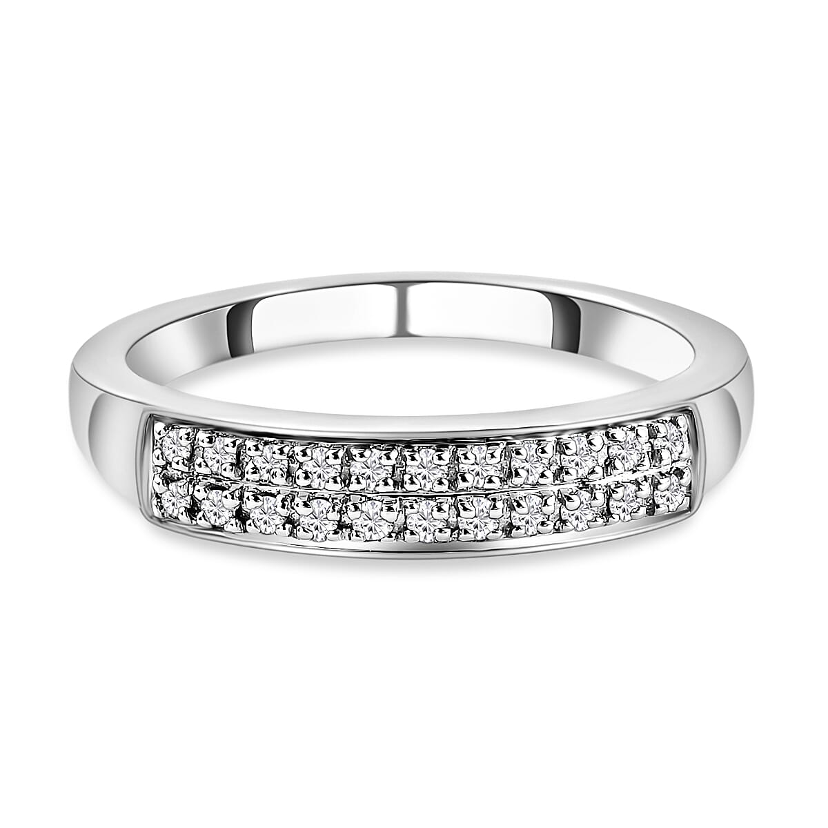 RHAPSODY 950 Platinum IGI Certified Diamond (VS-E-F) Double Row Half Eternity Ring 0.15 Ct, Platinum Wt. 5.68 Gms