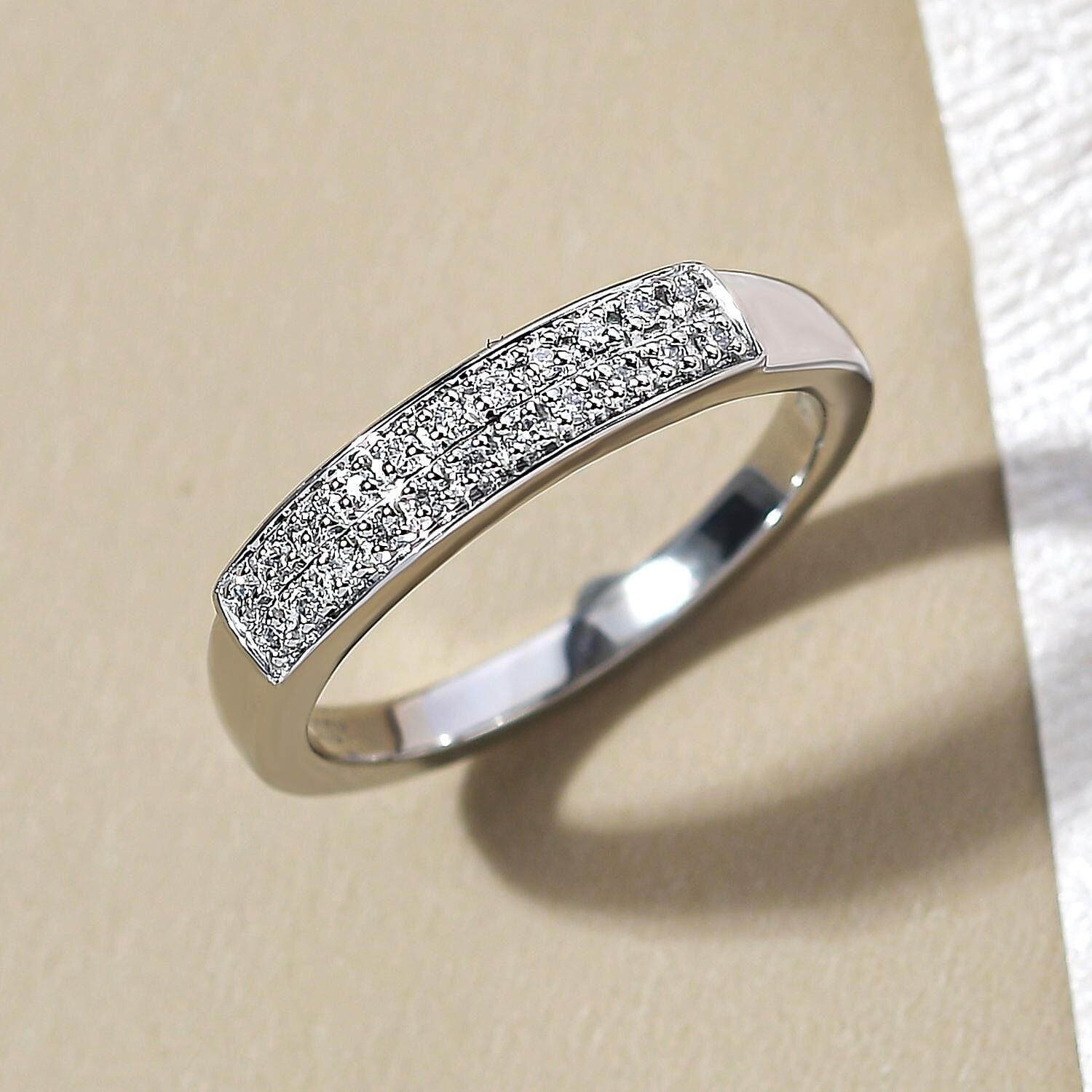 RHAPSODY 950 Platinum IGI Certified Diamond (VS-E-F) Double Row Half Eternity Ring 0.15 Ct, Platinum Wt. 5.68 Gms